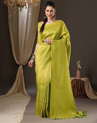 Green ethnic motifs zari  georgette kanjeevaram saree 1