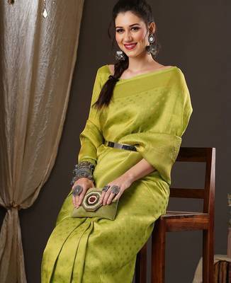 Green ethnic motifs zari  georgette kanjeevaram saree 4
