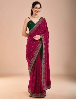 Pink floral embroidered beads and stones saree 1