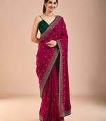 Pink floral embroidered beads and stones saree
