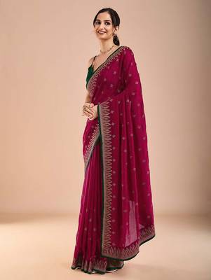 Pink floral embroidered beads and stones saree 2