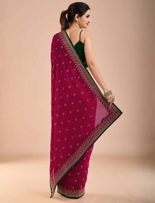 Pink floral embroidered beads and stones saree 3