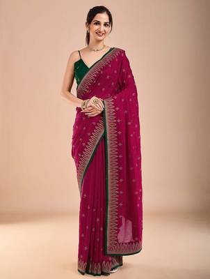Pink floral embroidered beads and stones saree 4