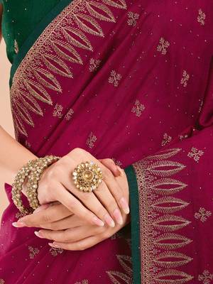 Pink floral embroidered beads and stones saree 5