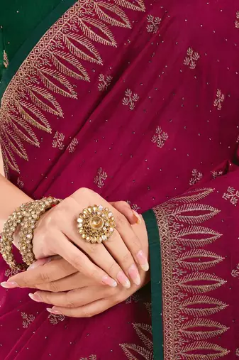Pink floral embroidered beads and stones saree