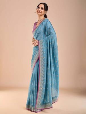 Blue ethnic motifs beads and stones saree 2