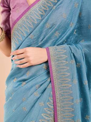 Blue ethnic motifs beads and stones saree 5