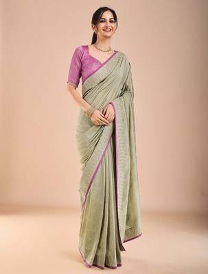 Sea green floral embroidered beads and stones saree 2