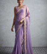 Lavender women sequinned  chiffon saree