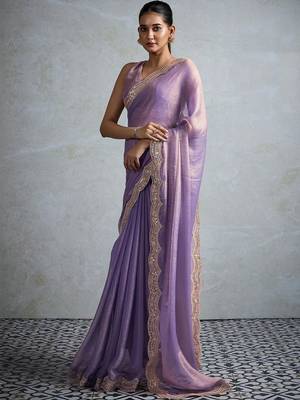 Lavender women sequinned  chiffon saree 2