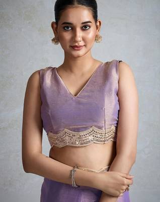 Lavender women sequinned  chiffon saree 3
