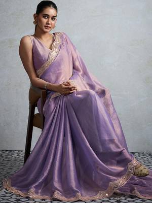 Lavender women sequinned  chiffon saree 4