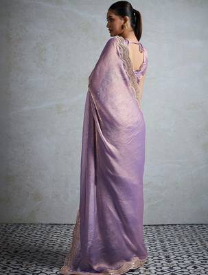 Lavender women sequinned  chiffon saree 5