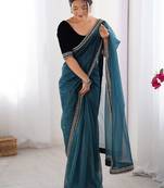 Teal embroidered embellished saree
