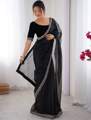 Black embroidered net saree 1