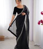 Black embroidered net saree