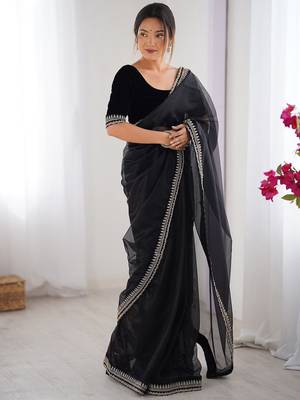 Black embroidered net saree 2