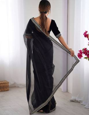 Black embroidered net saree 3