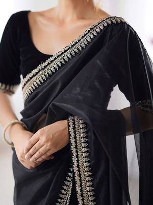 Black embroidered net saree 4
