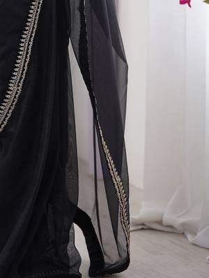 Black embroidered net saree 5