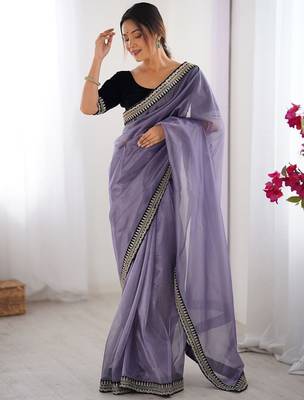 Lavender embroidered embellished saree 1