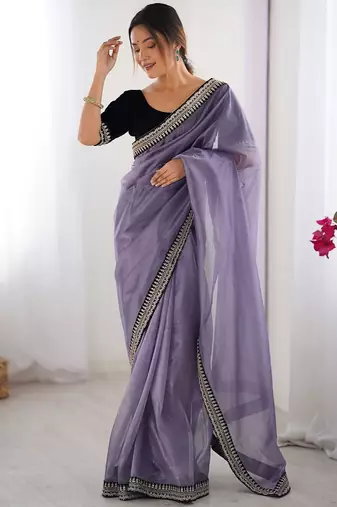 Lavender embroidered embellished saree