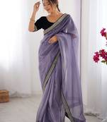 Lavender embroidered embellished saree