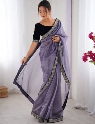 Lavender embroidered embellished saree 2