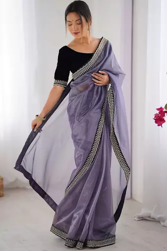 Lavender embroidered embellished saree
