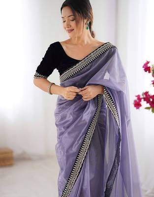 Lavender embroidered embellished saree 3