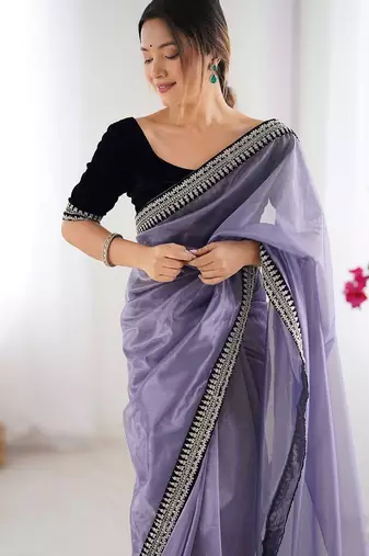Lavender embroidered embellished saree