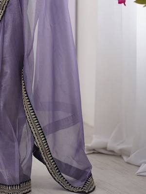 Lavender embroidered embellished saree 4