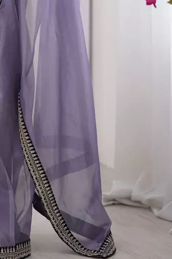 Lavender embroidered embellished saree