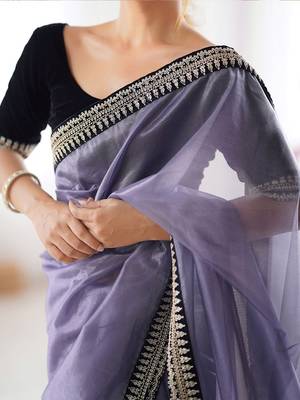 Lavender embroidered embellished saree 5