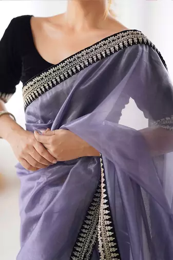 Lavender embroidered embellished saree