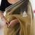 Brown solid embroidered net saree