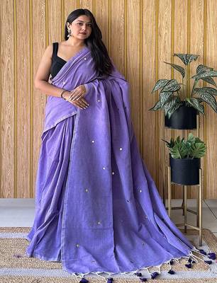 Lavender mirror work  cotton saree 1