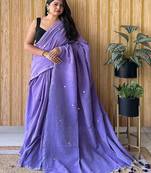 Lavender mirror work  cotton saree