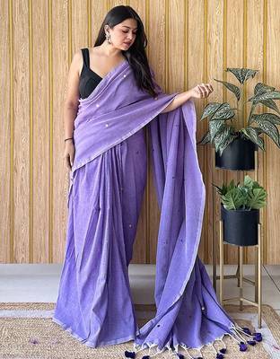Lavender mirror work  cotton saree 2