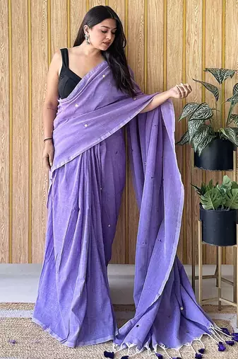 Lavender mirror work  cotton saree