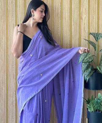 Lavender mirror work  cotton saree 4