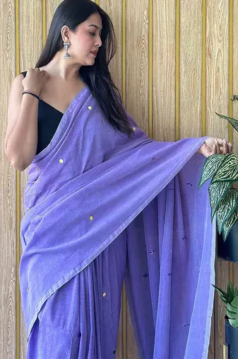 Lavender mirror work  cotton saree