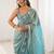 Turquoise floral embroidered satin designer saree