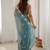 Turquoise floral embroidered satin designer saree