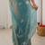 Turquoise floral embroidered satin designer saree