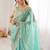 Turquoise embellished sequinned satin designer saree