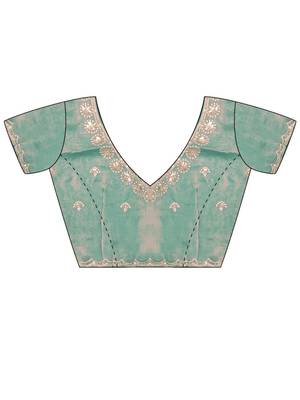 Turquoise embellished sequinned satin designer saree 5