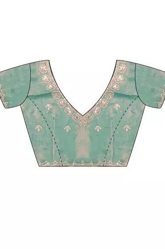 Turquoise embellished sequinned satin designer saree