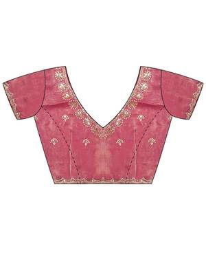 Pink embellished sequinned satin designer saree 5