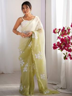 Green green floral embroidered tissue designer saree 1